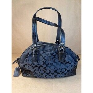 Coach Maggie Signature Black Canvas Patent Leather Tote Shoulder Bag - Authentic